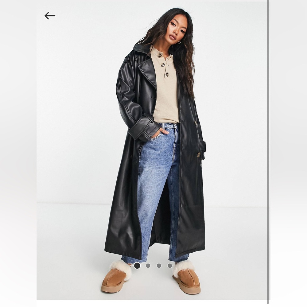 Faux leather trench coat in black